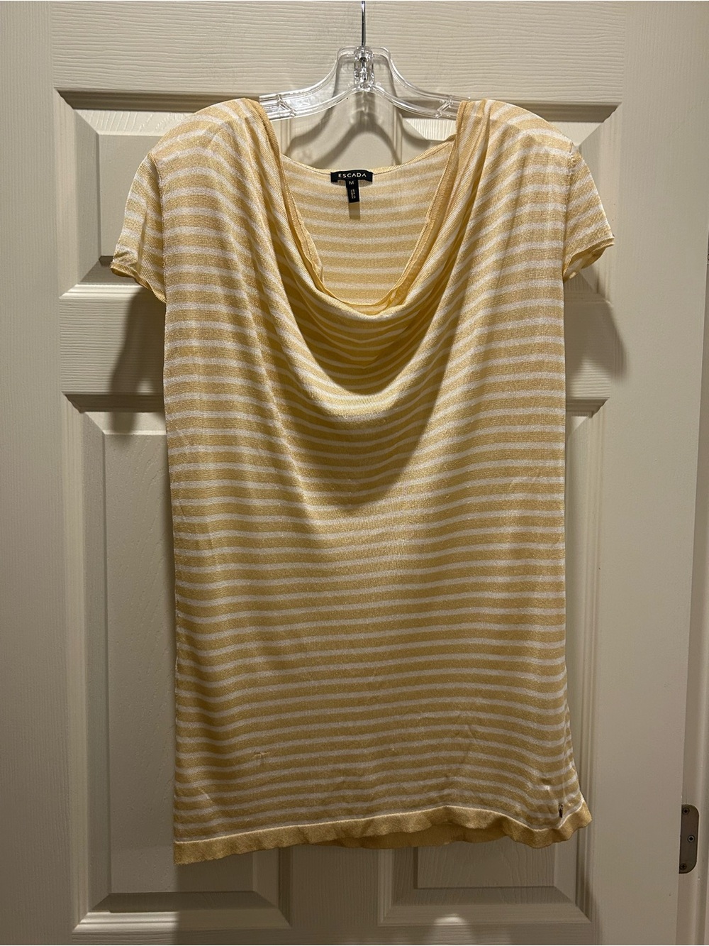 Escada Yellow and White Striped Cowl Neck Sweater